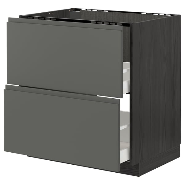 METOD / MAXIMERA base cab f sink+2 fronts/2 drawers, black/Voxtorp dark grey, 80x60 cm