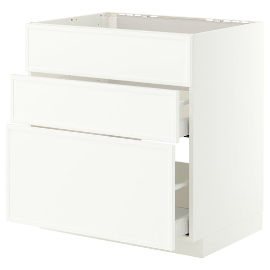 METOD / MAXIMERA base cab f sink+3 fronts/2 drawers, white/Aspudden matt white, 80x60 cm