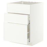 METOD / MAXIMERA base cab f sink+3 fronts/2 drawers, white/Aspudden matt white, 60x60 cm