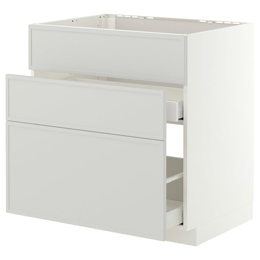 METOD / MAXIMERA base cab f sink+3 fronts/2 drawers, white/Aspudden light grey, 80x60 cm