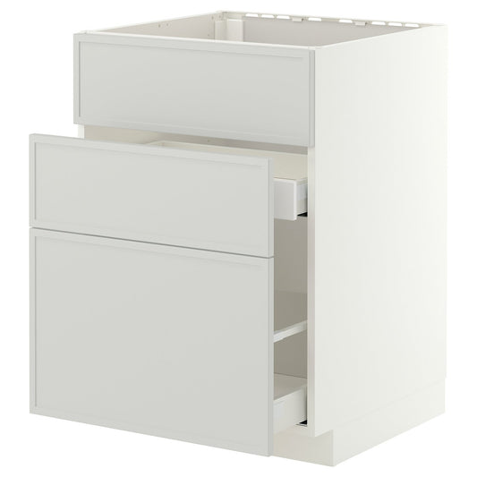 METOD / MAXIMERA base cab f sink+3 fronts/2 drawers, white/Aspudden light grey, 60x60 cm