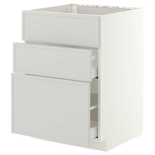 METOD / MAXIMERA base cab f sink+3 fronts/2 drawers, white/Aspudden light grey, 60x60 cm