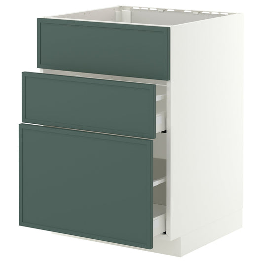 METOD / MAXIMERA base cab f sink+3 fronts/2 drawers, white/Aspudden dark grey-green, 60x60 cm