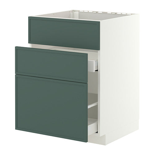 METOD / MAXIMERA base cab f sink+3 fronts/2 drawers, white/Aspudden dark grey-green, 60x60 cm