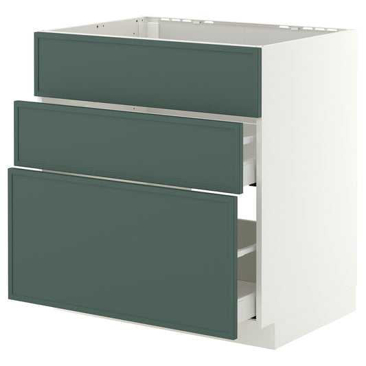 METOD / MAXIMERA base cab f sink+3 fronts/2 drawers, white/Aspudden dark grey-green, 80x60 cm