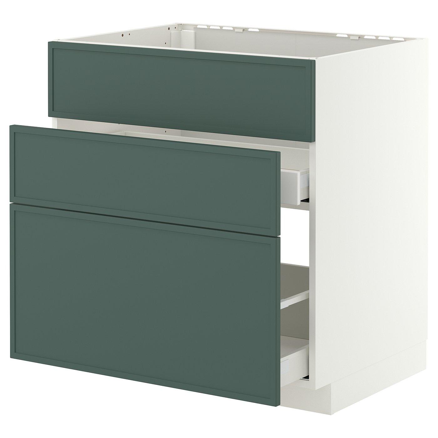 METOD / MAXIMERA base cab f sink+3 fronts/2 drawers, white/Aspudden dark grey-green, 80x60 cm