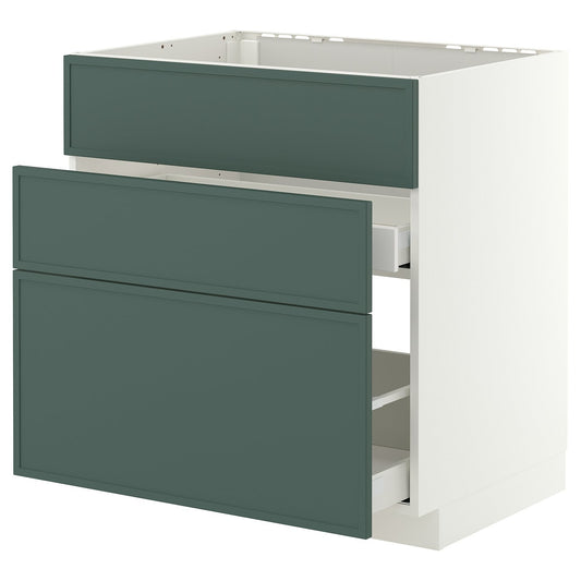 METOD / MAXIMERA base cab f sink+3 fronts/2 drawers, white/Aspudden dark grey-green, 80x60 cm