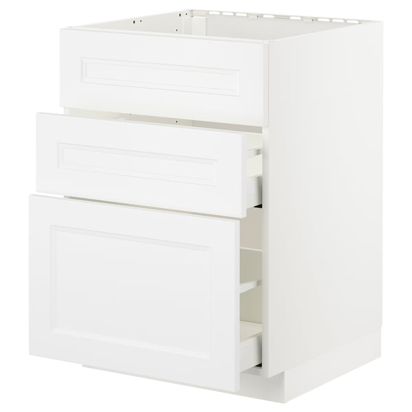 METOD / MAXIMERA base cab f sink+3 fronts/2 drawers, white/Axstad matt white, 60x60 cm