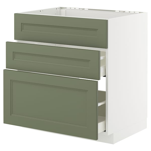 Ikea METOD / MAXIMERA - Sink cabinet/3 fronts/2 drawers, white/Axstad gray-green,80x60 cm