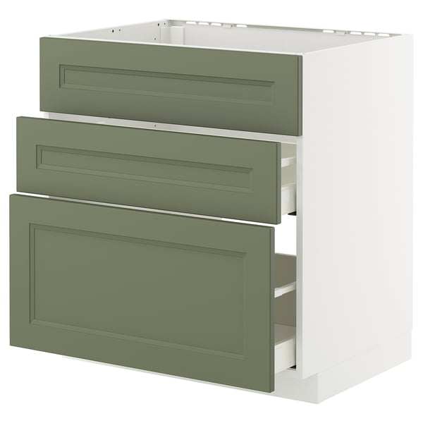 METOD / MAXIMERA base cab f sink+3 fronts/2 drawers, white/Axstad grey-green, 80x60 cm