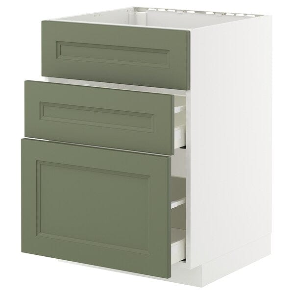 METOD / MAXIMERA - Base cab f sink+3 fronts/2 drawers, white/Axstad grey-green, 60x60 cm
