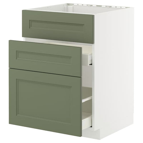 METOD / MAXIMERA - METOD / MAXIMERA Base cab f sink+3 fronts/2 drawers, white/Axstad grey-green, 60x60 cm