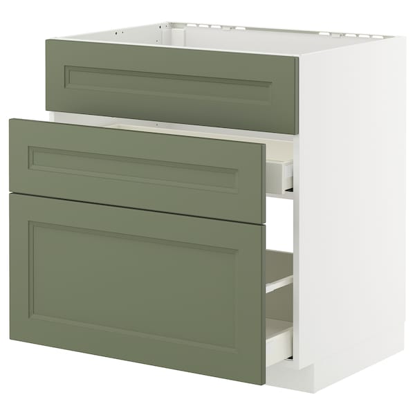 METOD / MAXIMERA - METOD / MAXIMERA Base cab f sink+3 fronts/2 drawers, white/Axstad grey-green, 80x60 cm