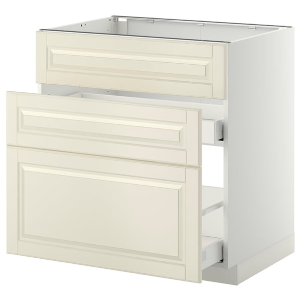 METOD / MAXIMERA base cab f sink+3 fronts/2 drawers, white/Bodbyn off-white, 80x60 cm