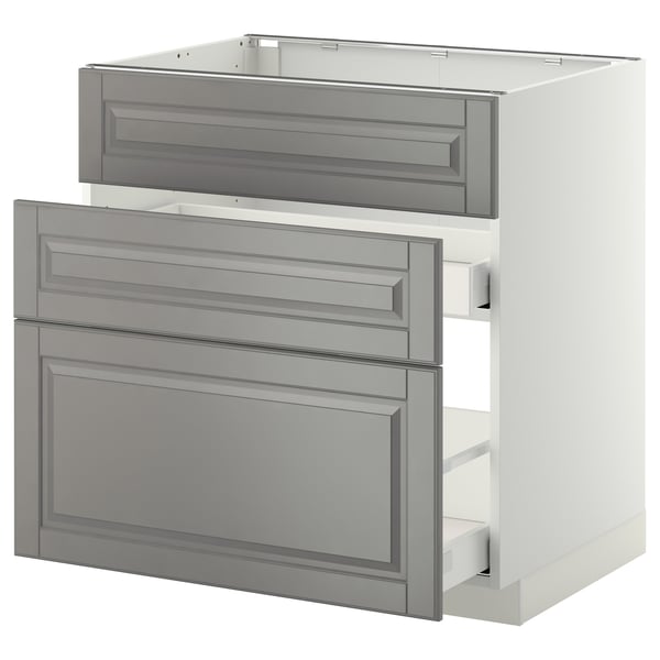METOD / MAXIMERA - METOD / MAXIMERA Base cab f sink+3 fronts/2 drawers, white/Bodbyn grey, 80x60 cm