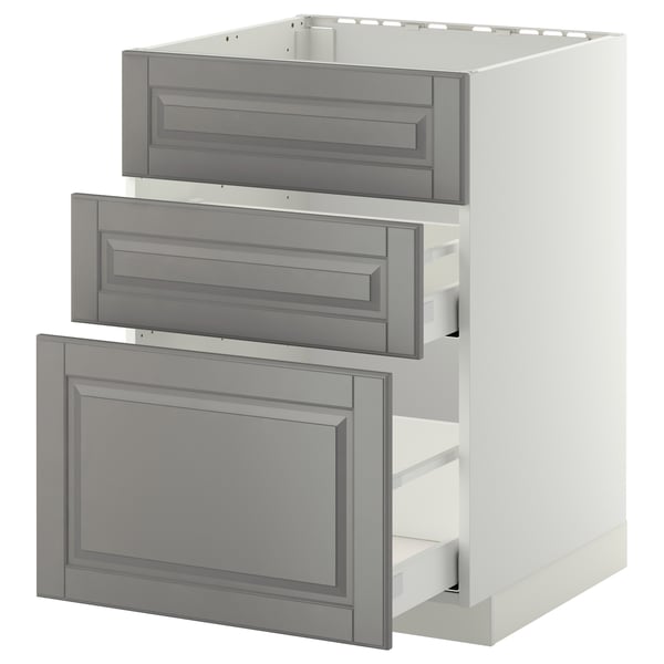 METOD / MAXIMERA - METOD / MAXIMERA Base cab f sink+3 fronts/2 drawers, white/Bodbyn grey, 60x60 cm