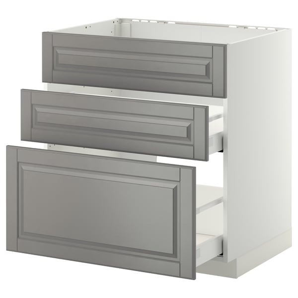 METOD / MAXIMERA - METOD / MAXIMERA Base cab f sink+3 fronts/2 drawers, white/Bodbyn grey, 80x60 cm
