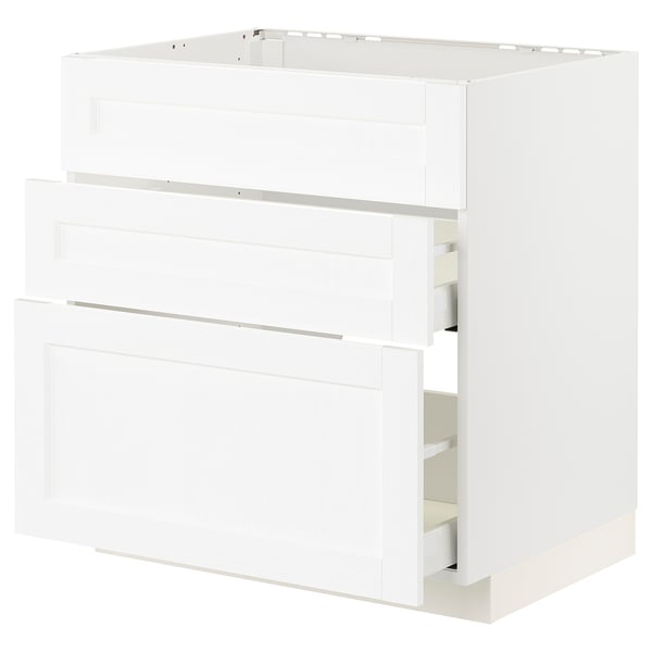 METOD / MAXIMERA base cab f sink+3 fronts/2 drawers, white Enköping/white wood effect, 80x60 cm