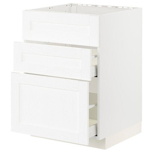 Ikea METOD / MAXIMERA - Base cab f sink+3 fronts/2 drawers, white Enköping/white wood effect, 60x60 cm