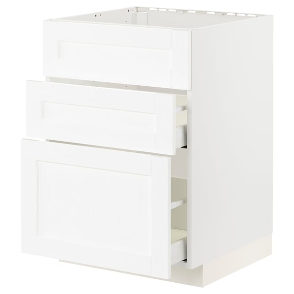 METOD / MAXIMERA base cab f sink+3 fronts/2 drawers, white Enköping/white wood effect, 60x60 cm