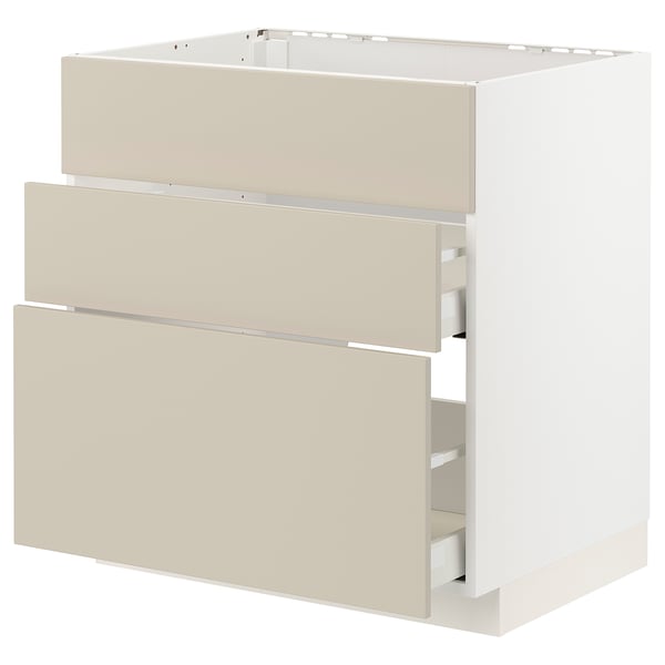 METOD / MAXIMERA base cab f sink+3 fronts/2 drawers, white/Havstorp beige, 80x60 cm