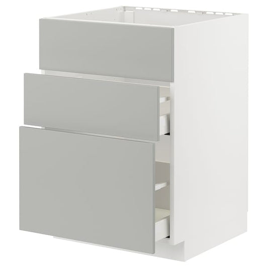 Ikea METOD / MAXIMERA - Base cab f sink+3 fronts/2 drawers, white/Havstorp light grey, 60x60 cm