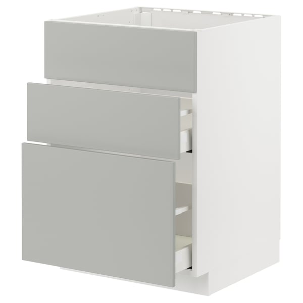 METOD / MAXIMERA base cab f sink+3 fronts/2 drawers, white/Havstorp light grey, 60x60 cm