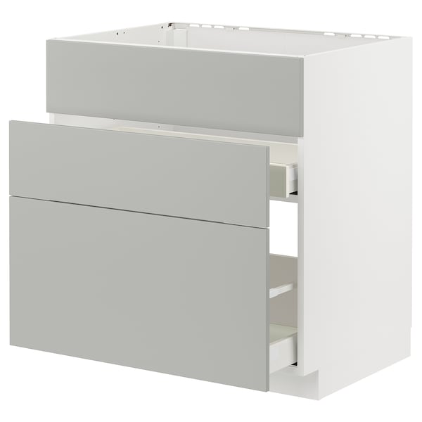 METOD / MAXIMERA - Base cab f sink+3 fronts/2 drawers, white/Havstorp light grey, 80x60 cm