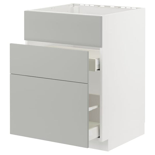 Ikea METOD / MAXIMERA - Base cab f sink+3 fronts/2 drawers, white/Havstorp light grey, 60x60 cm