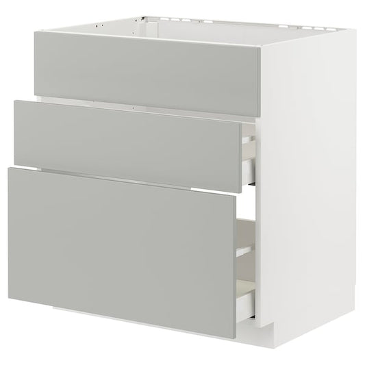 Ikea METOD / MAXIMERA - Base cab f sink+3 fronts/2 drawers, white/Havstorp light grey, 80x60 cm