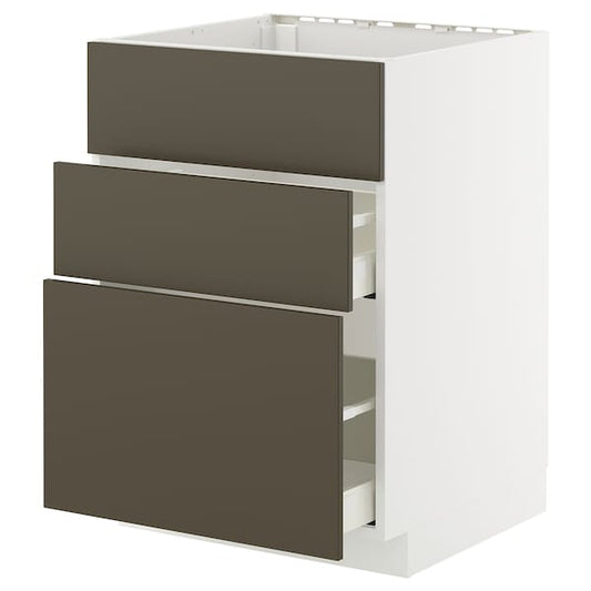 Ikea METOD / MAXIMERA - Base cab f sink+3 fronts/2 drawers, white/Havstorp brown-beige, 60x60 cm