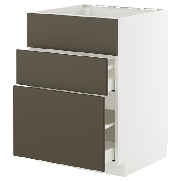 METOD / MAXIMERA base cab f sink+3 fronts/2 drawers, white/Havstorp brown-beige, 60x60 cm