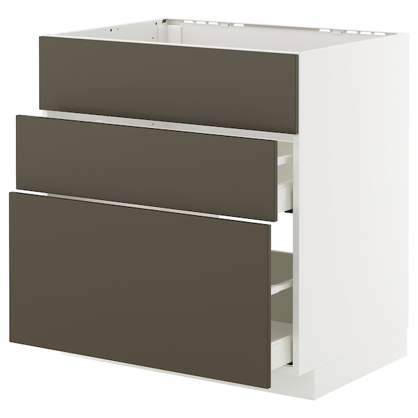 METOD / MAXIMERA - Base cab f sink+3 fronts/2 drawers, white/Havstorp brown-beige, 80x60 cm