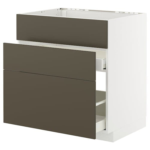 METOD / MAXIMERA - METOD / MAXIMERA Base cab f sink+3 fronts/2 drawers, white/Havstorp brown-beige, 80x60 cm