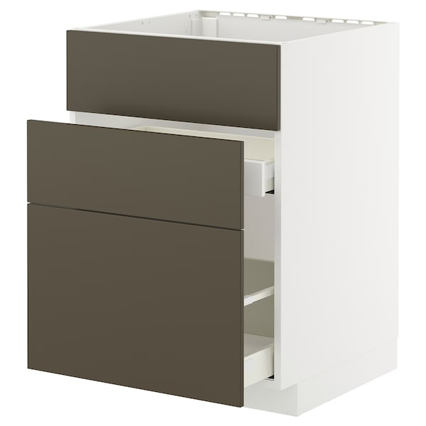 METOD / MAXIMERA - Base cab f sink+3 fronts/2 drawers, white/Havstorp brown-beige, 60x60 cm