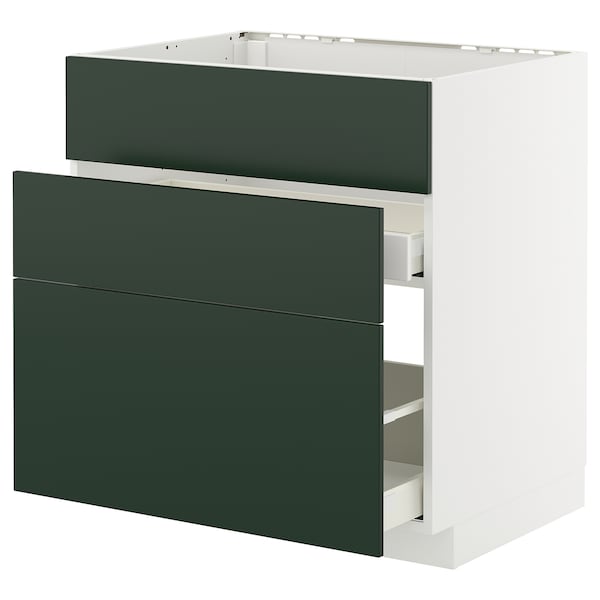 METOD / MAXIMERA - Base cab f sink+3 fronts/2 drawers, white/Havstorp deep green, 80x60 cm