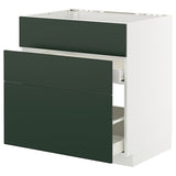 METOD / MAXIMERA base cab f sink+3 fronts/2 drawers, white/Havstorp deep green, 80x60 cm