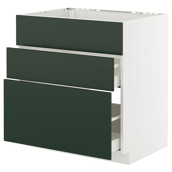 METOD / MAXIMERA - Sink cabinet/3 fronts/2 drawers, white/Havstorp deep green,80x60 cm