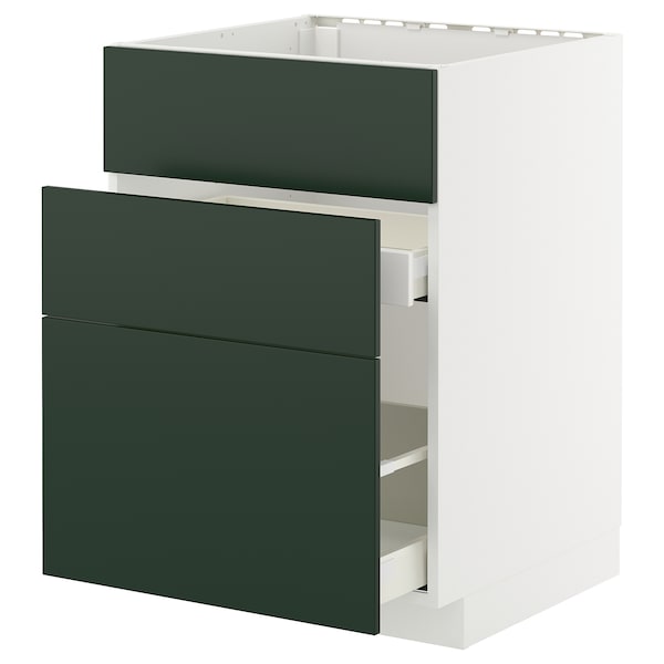 METOD / MAXIMERA - Base cab f sink+3 fronts/2 drawers, white/Havstorp deep green, 60x60 cm