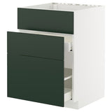METOD / MAXIMERA base cab f sink+3 fronts/2 drawers, white/Havstorp deep green, 60x60 cm