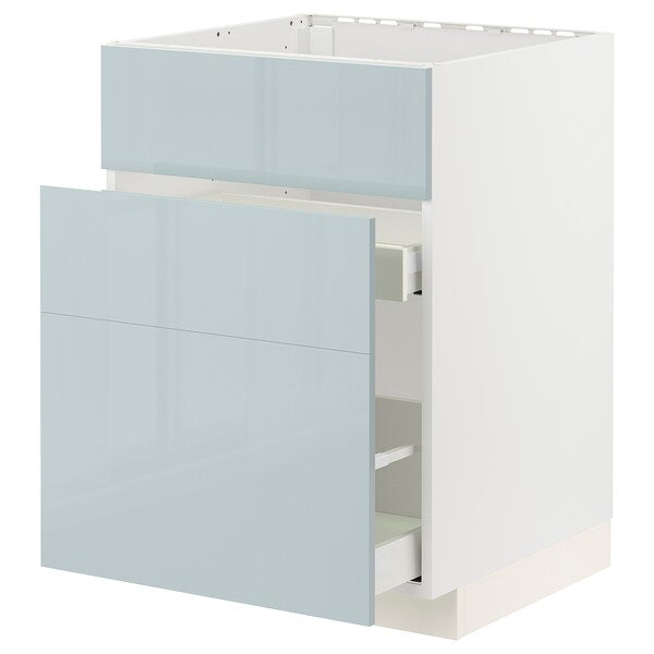 METOD / MAXIMERA - Base cab f sink+3 fronts/2 drawers, white/Kallarp light grey-blue, 60x60 cm