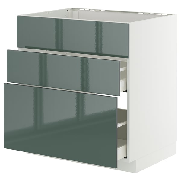 METOD / MAXIMERA base cab f sink+3 fronts/2 drawers, white/Kallarp high-gloss dark grey-green, 80x60 cm