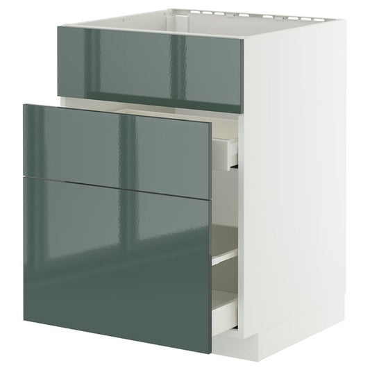 METOD / MAXIMERA - METOD / MAXIMERA Base cab f sink+3 fronts/2 drawers, white/Kallarp high-gloss dark grey-green, 60x60 cm