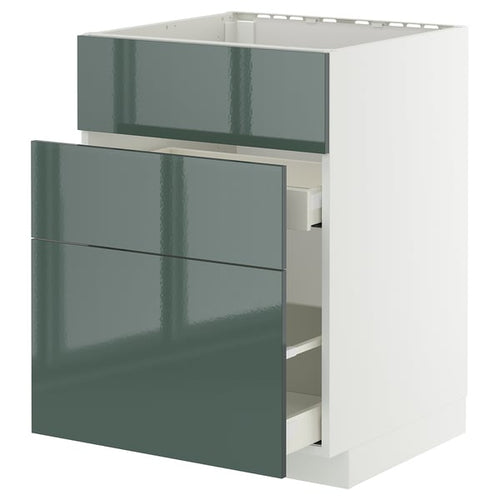 METOD / MAXIMERA - METOD / MAXIMERA Base cab f sink+3 fronts/2 drawers, white/Kallarp high-gloss dark grey-green, 60x60 cm
