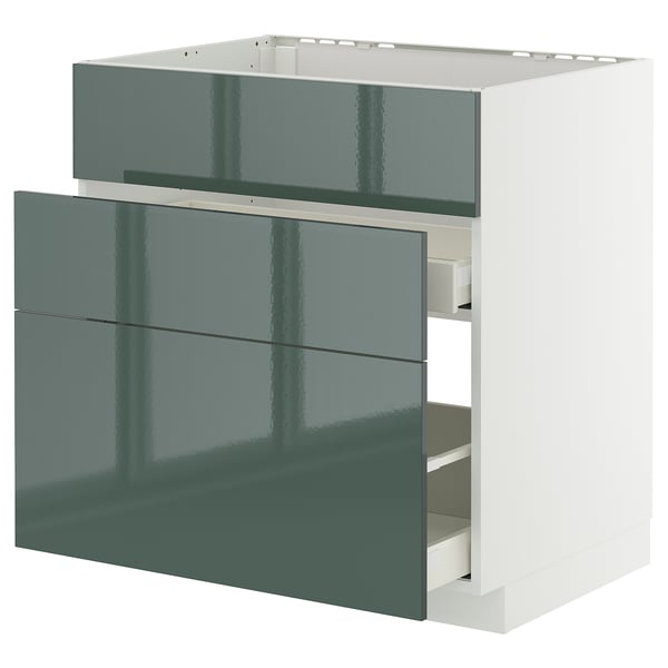 METOD / MAXIMERA - METOD / MAXIMERA Base cab f sink+3 fronts/2 drawers, white/Kallarp high-gloss dark grey-green, 80x60 cm