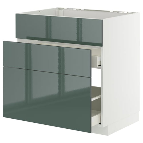METOD / MAXIMERA - METOD / MAXIMERA Base cab f sink+3 fronts/2 drawers, white/Kallarp high-gloss dark grey-green, 80x60 cm