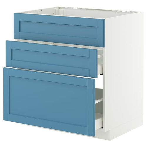 METOD / MAXIMERA base cab f sink+3 fronts/2 drawers, white/Lerhyttan blue, 80x60 cm
