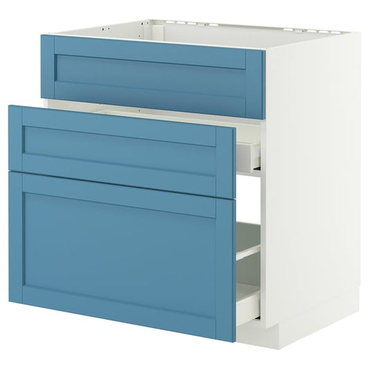 METOD / MAXIMERA sink cabinet/3fronts/2drawers, white/Lerhyttan blue, 80x60 cm