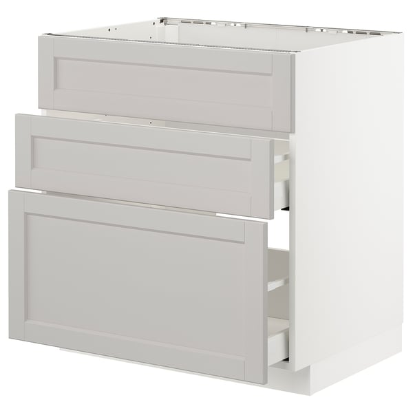 METOD / MAXIMERA base cab f sink+3 fronts/2 drawers, white/Lerhyttan light grey, 80x60 cm