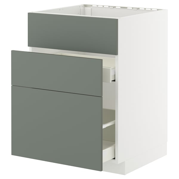 METOD / MAXIMERA base cab f sink+3 fronts/2 drawers, white/Nickebo matt grey-green, 60x60 cm
